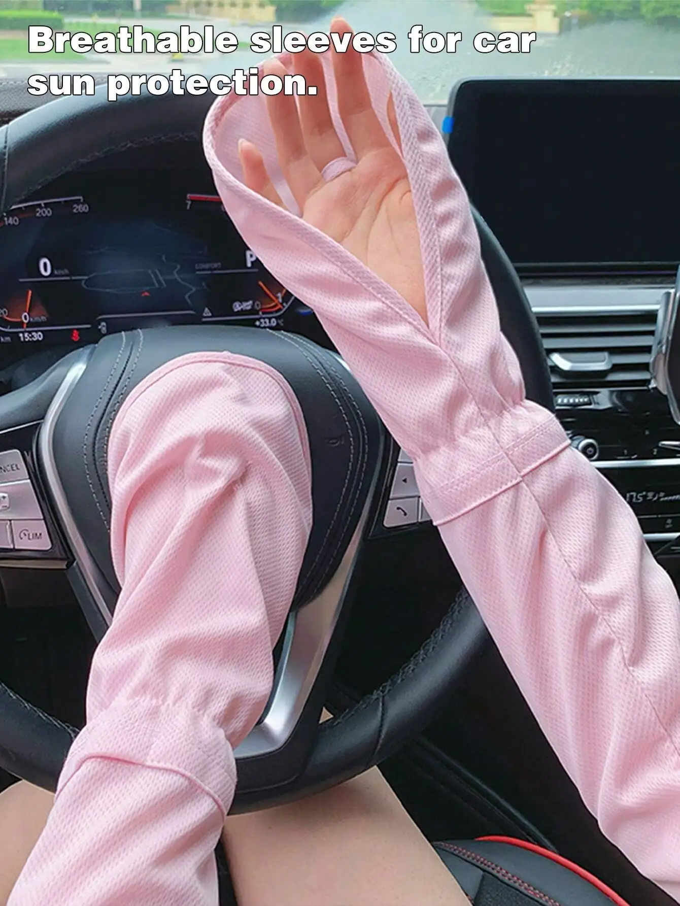 1 Pair Summer Driving Arm Sleeves (Loose Version), Breathable Cooling Sleeve Covers, Available In Gray/Blue/Pink/Black/White, Sun Protection Fingerless Gloves, Loose Fit For Women Driving, Cycling, Ca image 6