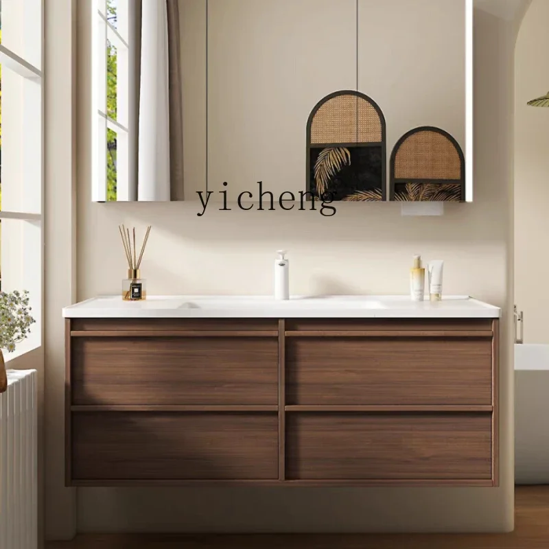 

HSN Walnut Ceramic Integrated Bathroom Cabinet Toilet Bone Line Wash Desk Washbasin Washbasin Cabinet