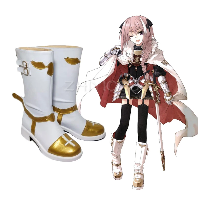 New Apocrypha FGO Astolfo Cosplay Boots White Gold Mid-Calf Knight Boots Anime Cos Shoes Halloween Carnival Party Footwear