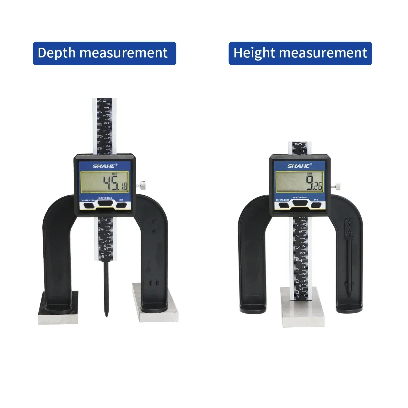 SHAHE 0-80mm 3 1/8 cala cyfrowe mierniki głębokości miernik wysokości z podstawą magnetyczną linijka do obróbki drewna do stołu routera
