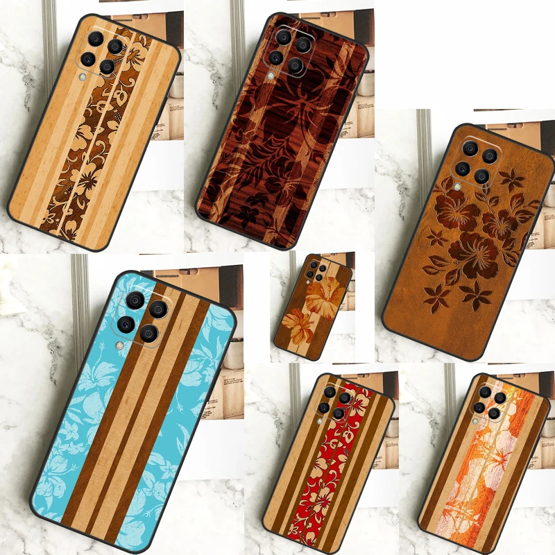 Beach Hawaiian Faux Koa Wood For Samsung Galaxy M13 M33 M53 M52 M32 M12 M14 M34 M54 M11 M21 M51 M15 M55 M31s M20 Case