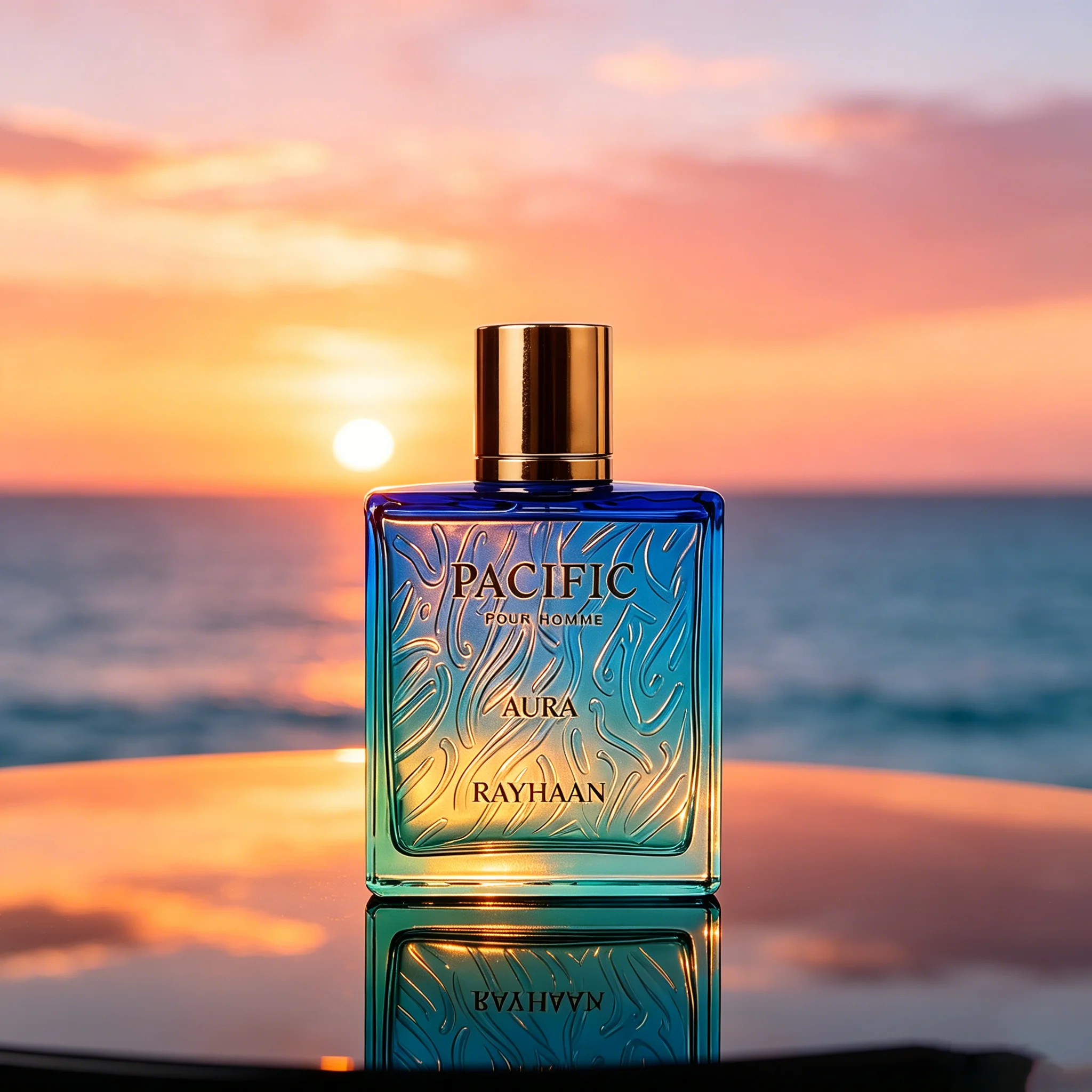 

Pacific Aura Pour Homme Men Perfume Gradient Blue Green Wave Embossed Bottle Fresh Ocean Aquatic Fragrance Long Lasting Luxury Gift Box For Male Daily Travel