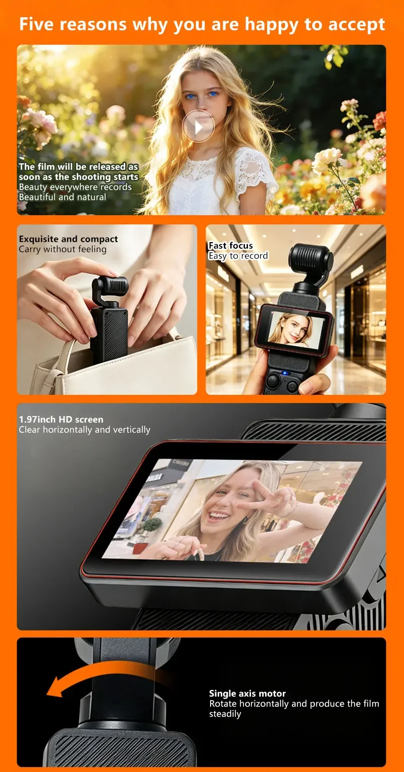 Lenovo 4K Handheld-Gimbal-Kamera mit WLAN-Übertragung, Bildstabilisierung und HD-Drehbildschirm für Reisen und Outdoor-Vlogging – Detail 3
