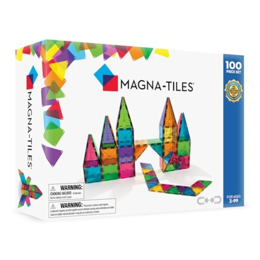 

Magna-Tiles Clear Colors 100 Piece Set for STEM learning, transparent plastic tiles in vibrant colors, magnetic durability and
