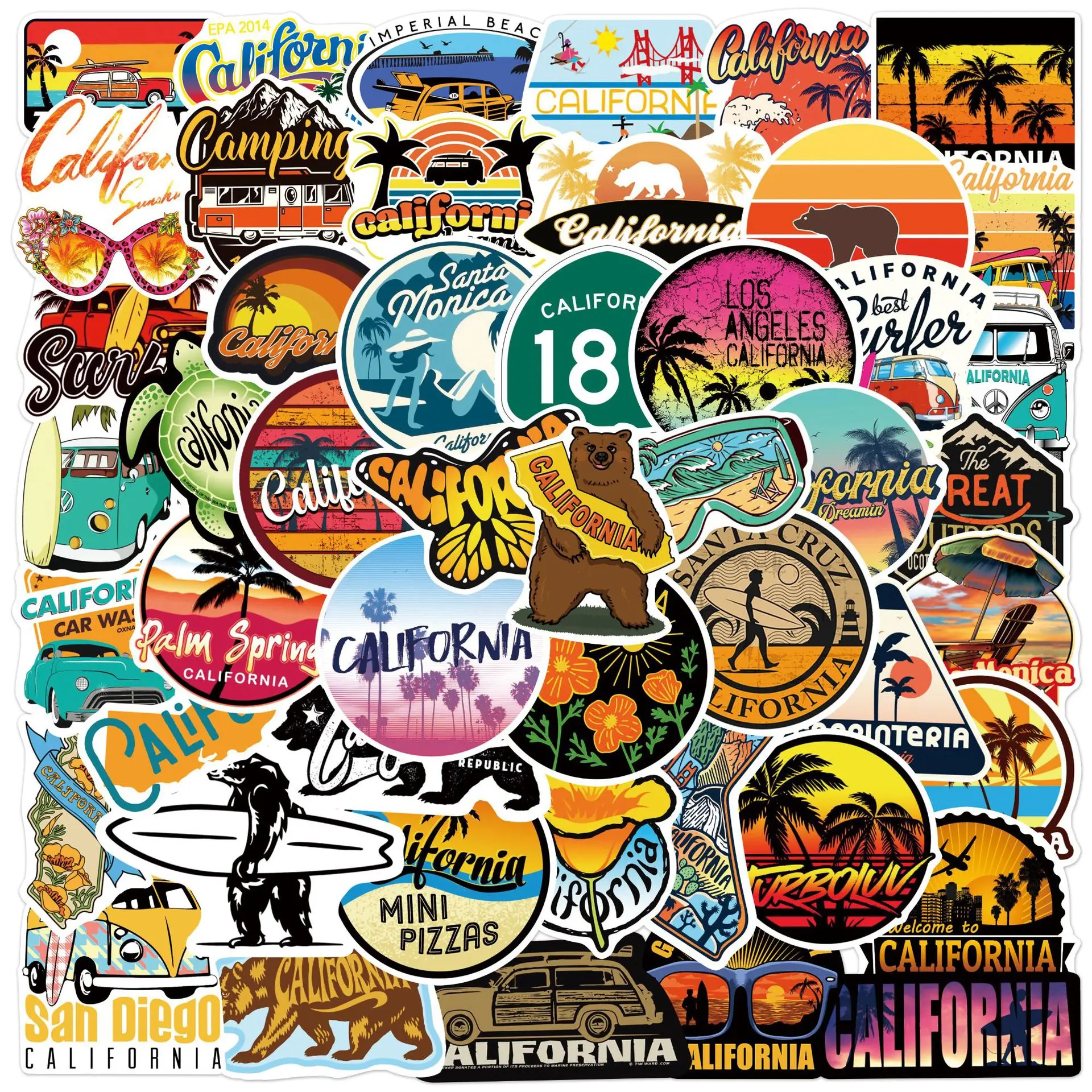 50pcs Beautiful California Series Graffiti Stickers For Mobile Phone Shell Skateboard Decorative Stickers DIY Toy Sticker Pack