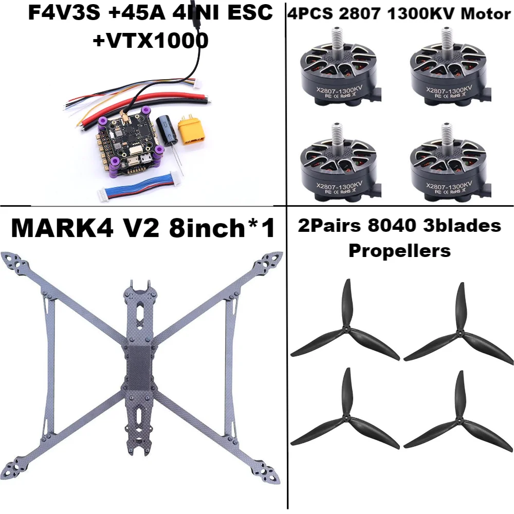 MARK4 V2 8 بوصة F4V3S/F4V3S PLUS التحكم في الطيران 45/60A 4INI ESC رف الطائرة بدون طيار FPV ألياف الكربون PV سباق الطائرة بدون طيار كوادكوبتر حرة