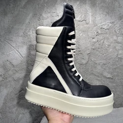 European and American trendy shoes, men's and women's classic dark style high top board shoes, lace up thick soled leather boots