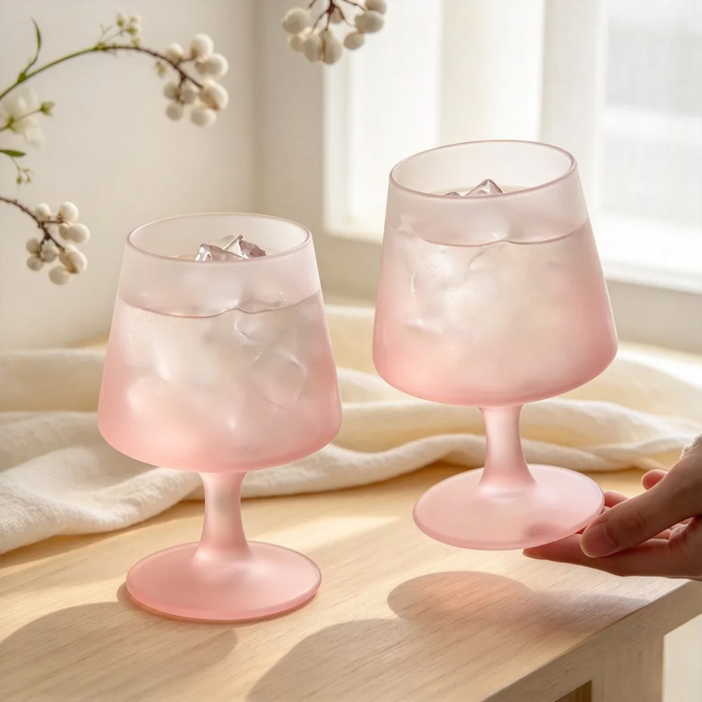 Matte Gradient Pink Glass Champagne Flute High Footed Cocktail Wine Glass Party Bar Drinkware Gift