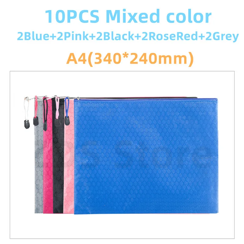 A4 10PCS File Bag Oxford Waterproof Zipper Data Folder For Documents Office Storage Organizer