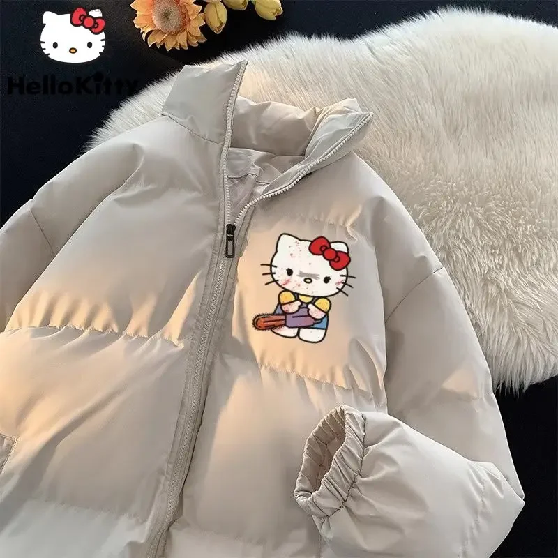 

Sanrio Hello Kitty Y2k Punk Print Cotton Jacket Youthful Woman Clothes Fashion Gothic 2000s Aesthetic Down Coat Yk2 Girls Winter