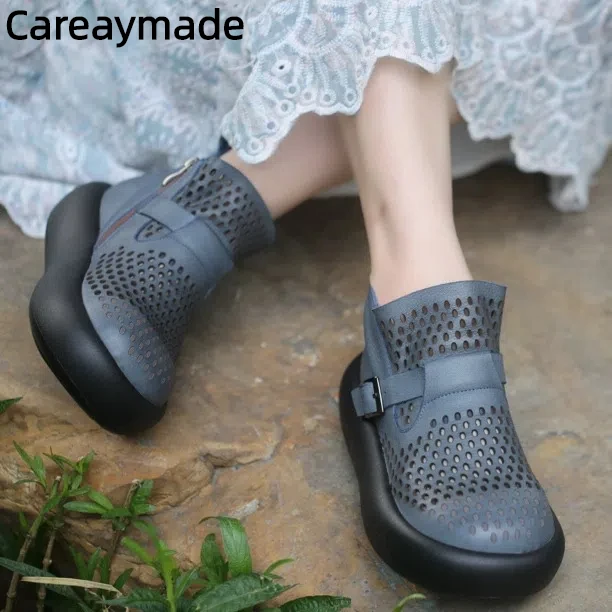 

Careaymade: 100% женская обувь из натуральной кожи с широким носком, удобные женские сандалии из воловьей кожи с верхним слоем на мягкой подошве с полой толстой подошвой