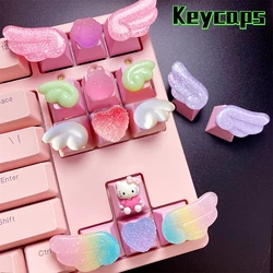 Hello Kitty Keycaps Creative Mechanical Keyboard Keycaps Kawaii Stereo Pbt R4 Keycap Cute Wings Personality Translucent Keycap