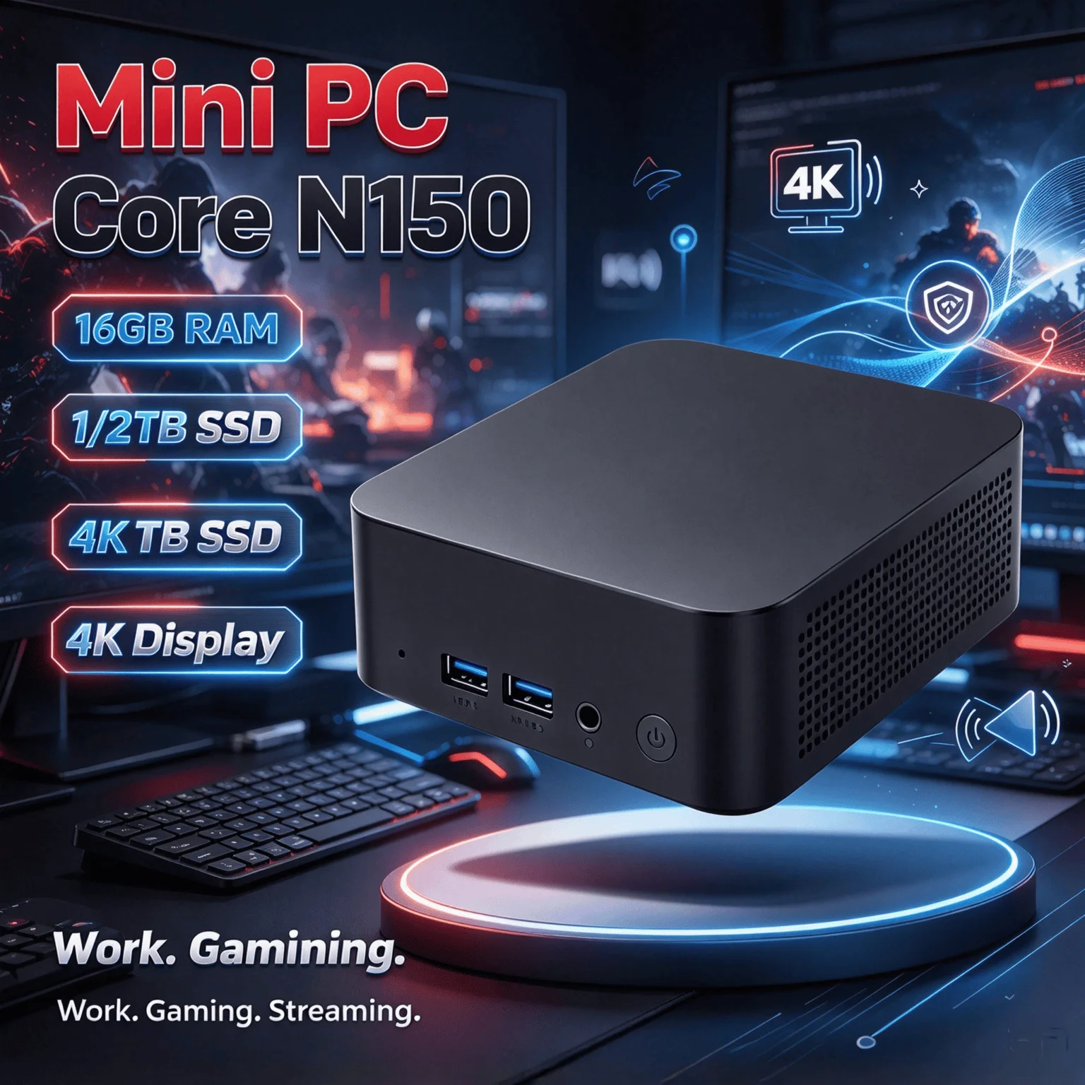 intel-core-n150搭載ミニpc、16gb-ram、1tb-2tb-ssd、wi-fi-6、トリプル4k出力、コンパクトなデスクトップpc。オフィス、学習、家庭用ホームシアターに最適。