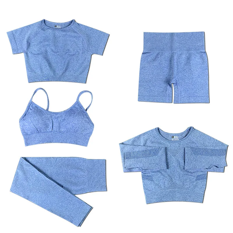 2/3/5 PCS Seamless Yoga Set odzież sportowa odzież sportowa przycięte koszule damskie legginsy z wysokim stanem strój sportowy biustonosz sportowy