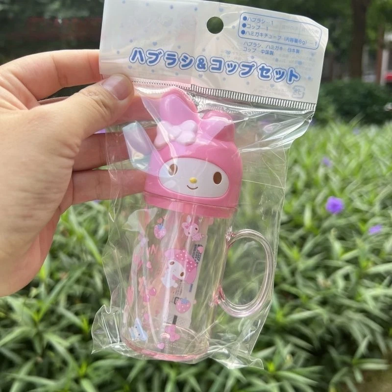Anime Sanrio Hello Kitty Melody Portable Children Wash Up Mouthwash Cup Suit Toothbrush Toothpaste Travel Student Cartoon Kawaii