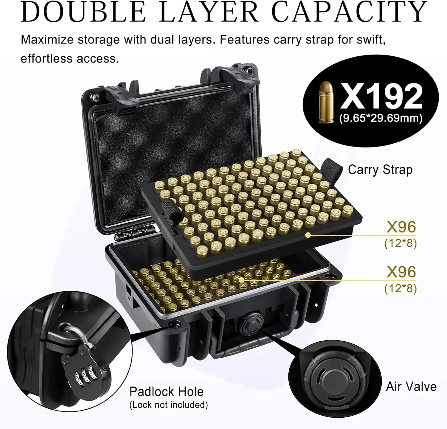 9mm Ammo Box Bullet Case Tactical 9x19mm Ammunition Storage Box 192/99 Rounds Ammo Organizer for .380 ACP, .30 Luger, .32 S&W view 3