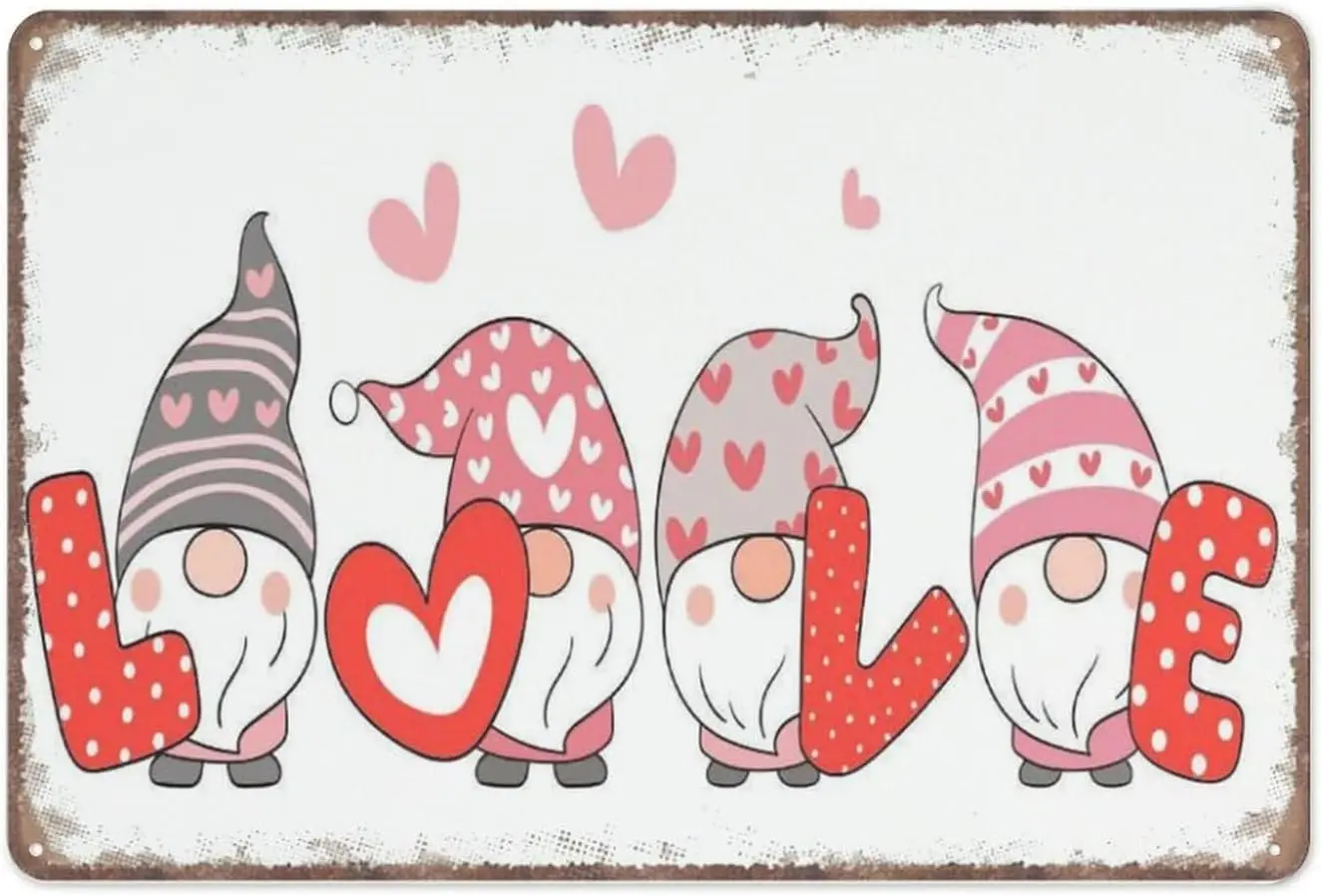 GOPUTRYEN Vintage Valentine's Day Gnome Gift, I Love You Valentine's Day Sign Funny Metal Sign Vintage Poster Wall  sign