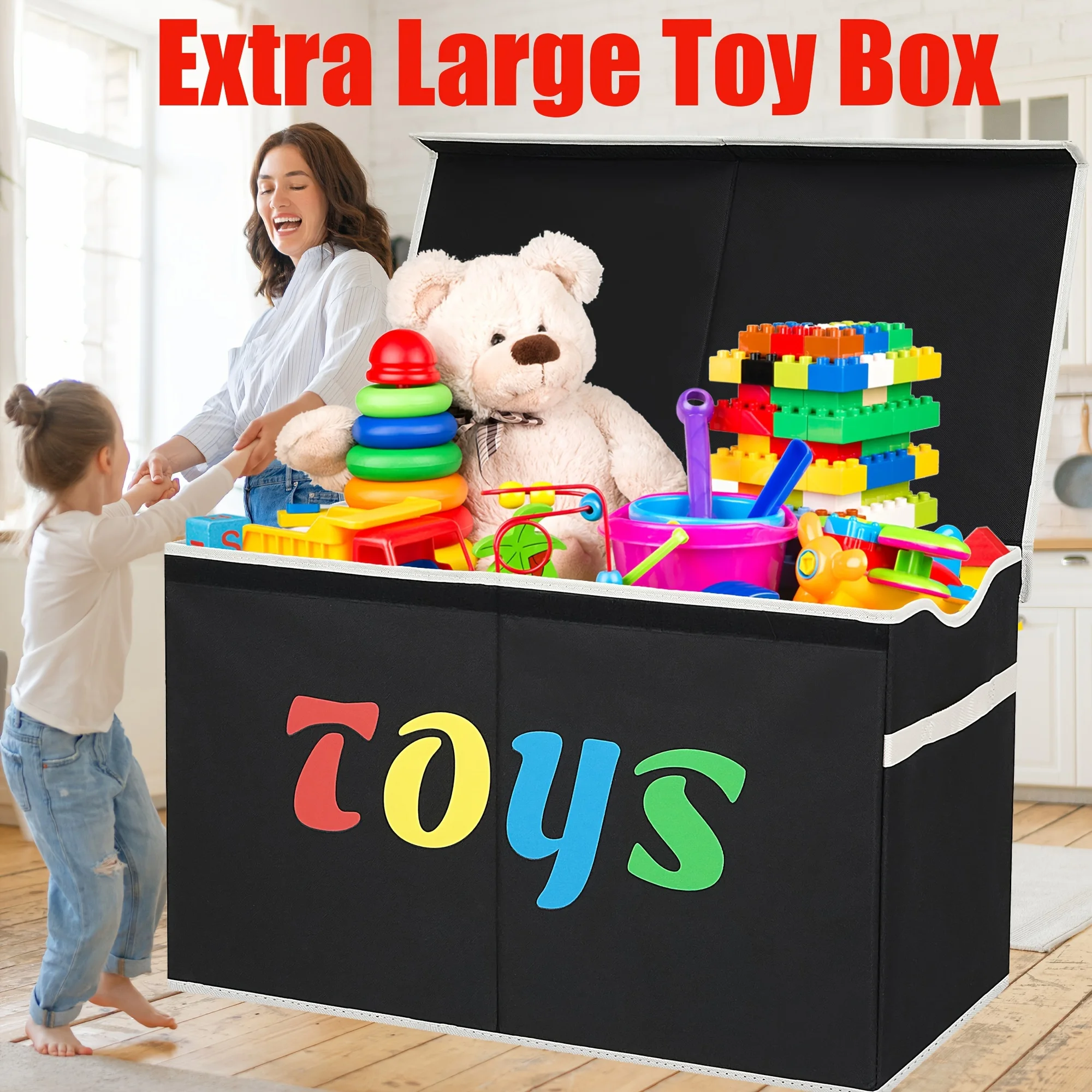 

31.7gal Extra Large Box, Collapsible Sturdy Kids Chest For Boys, Girls, Kids, Storage Organizer Bins With Lids, Box Basket For Living Room, Bedroom, Nursery