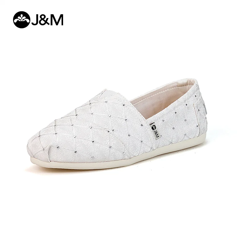 J&M Lady Flats 2025 Fashion Women Loafers Summer Cloth Shoes Rubber Soft Sole Slip-On Casual Shoes White Sneaker