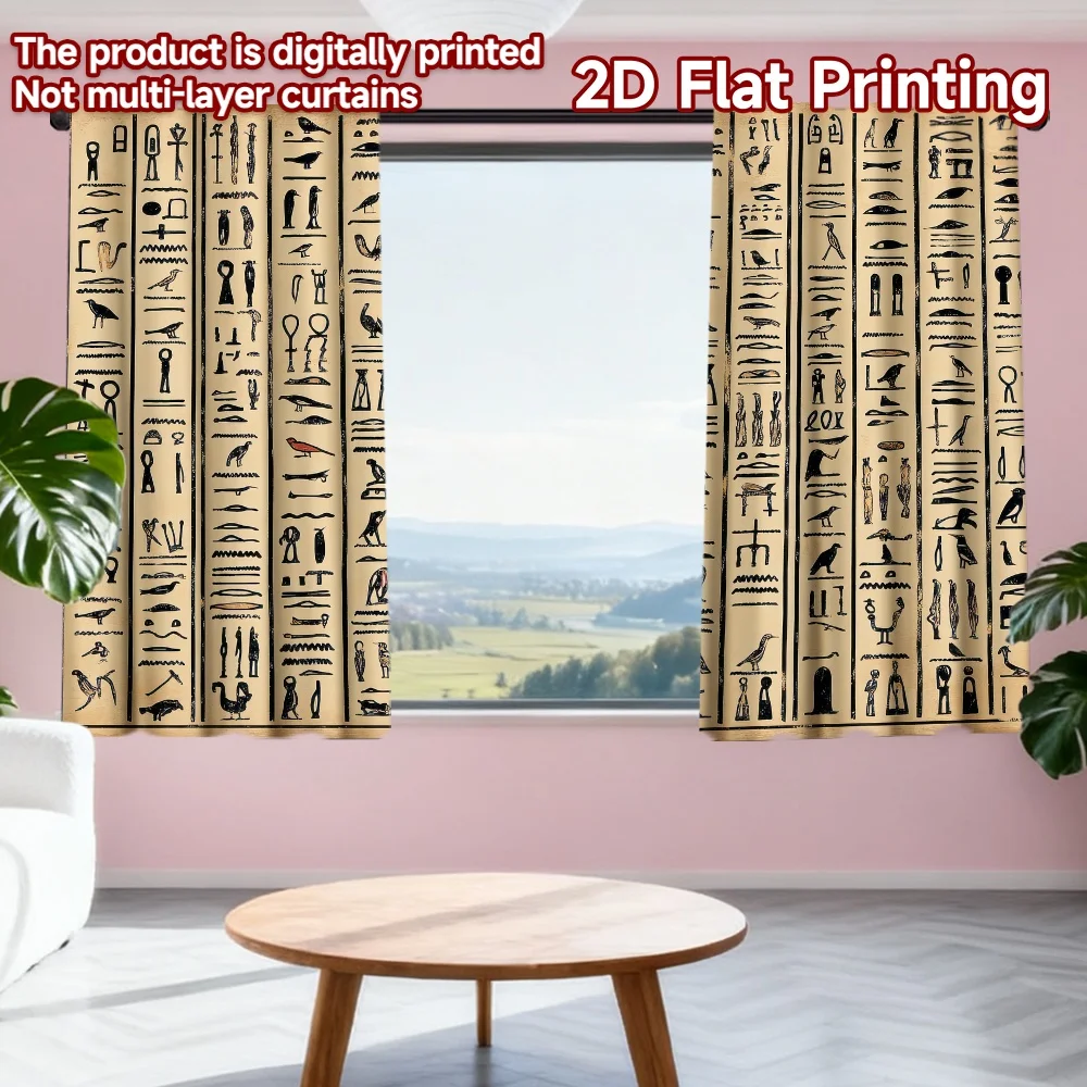 

2D flat printing 2pcs Party Curtains Ancient Egyptian Hieroglyphs(3) Digital Printed Polyester Drapes Seasonal Party & Holiday
