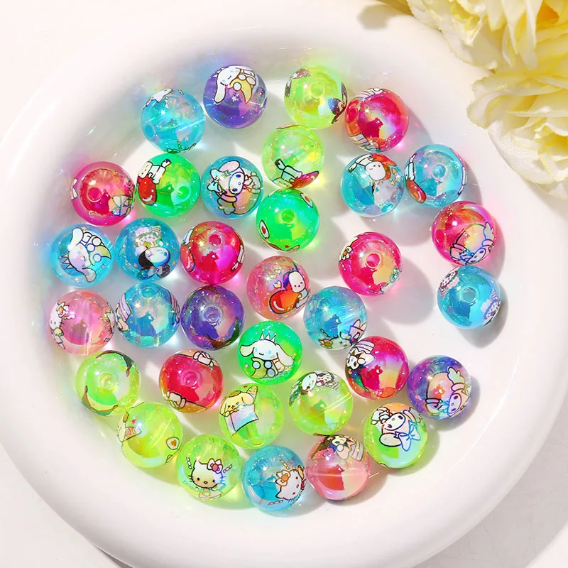 5pcs Colorful Sanrio Hello Kitty Kuromi Beads for DIY Jewelry Making Handmade Bracelet Earring Cartoon Cute Beaded Material 16mm