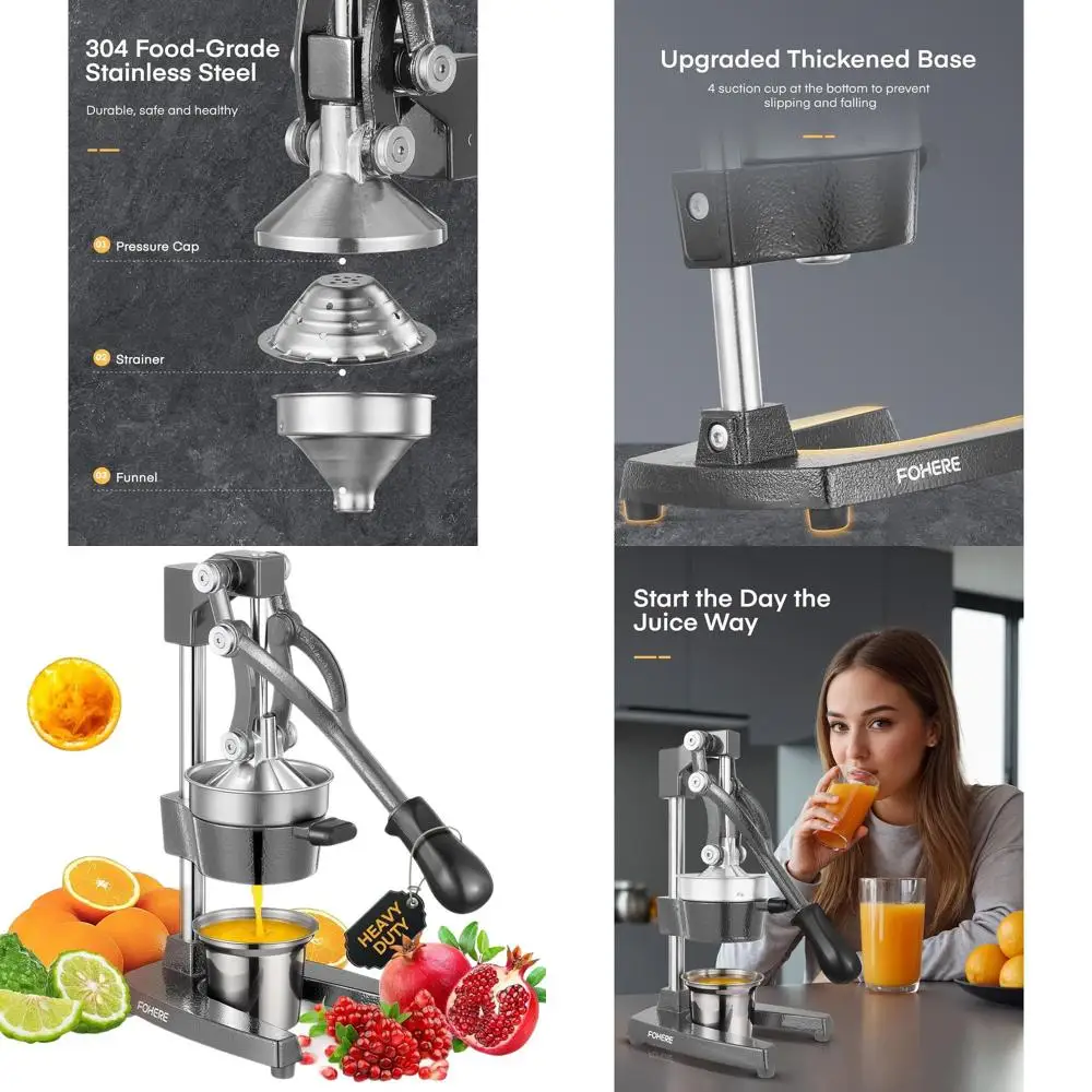 

Профессиональная ручная соковыжималка для цитрусовых (апельсинов, лимонов, гранатов) – легко моется, серая