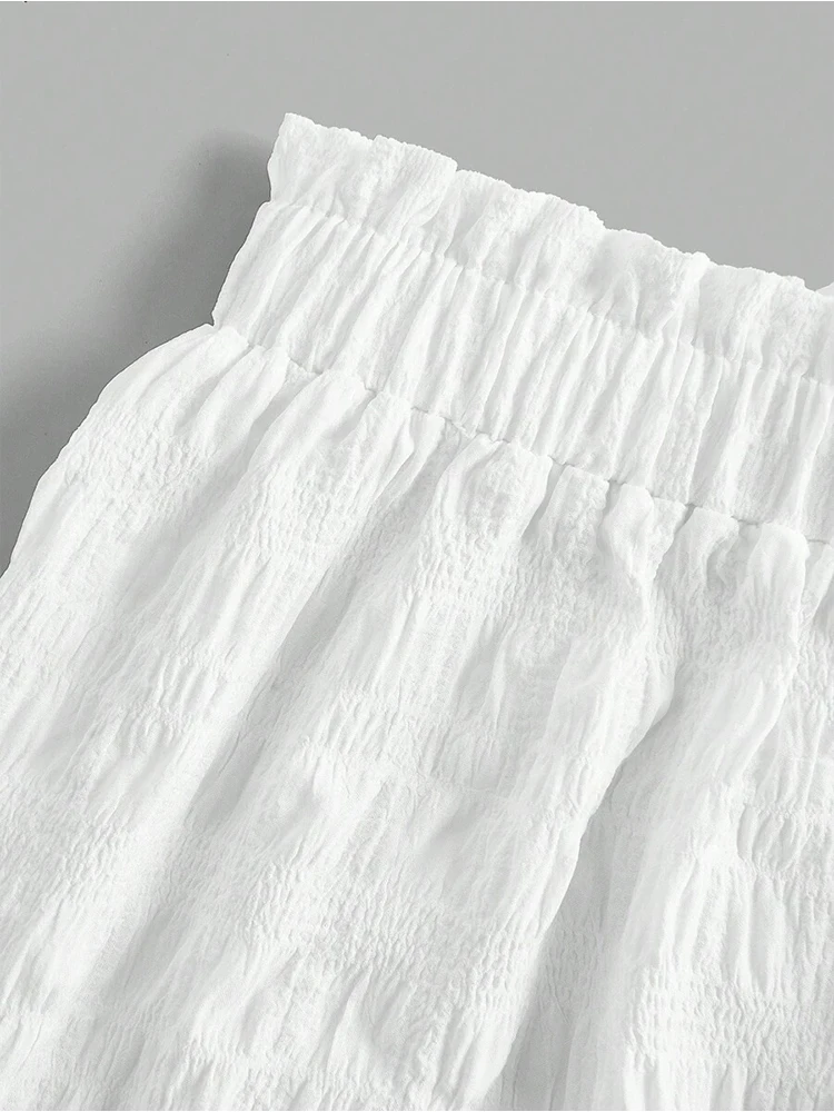 Jupe longue à plusieurs niveaux texturée blanche pour femmes, taille élastique, couches à volants, jupe trapèze fluide pour décontracté et plage