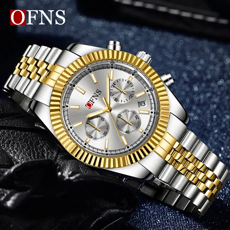 OFNS Top orologio da uomo moda multifunzionale impermeabile in acciaio inossidabile cronografo codice orologio orologio da polso al quarzo di marca di fascia alta