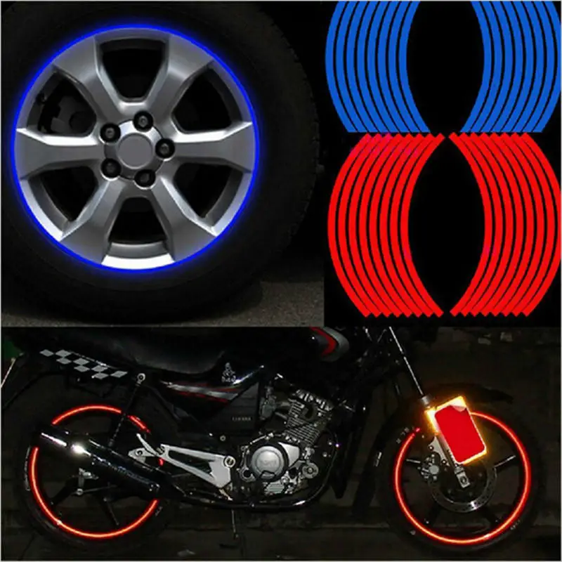 8Lines/sheet Reflective Stickers for Motor Bicycle Mountain Bike Wheel Rim Decal Kids Safety Protective Tape Cycling Accessories