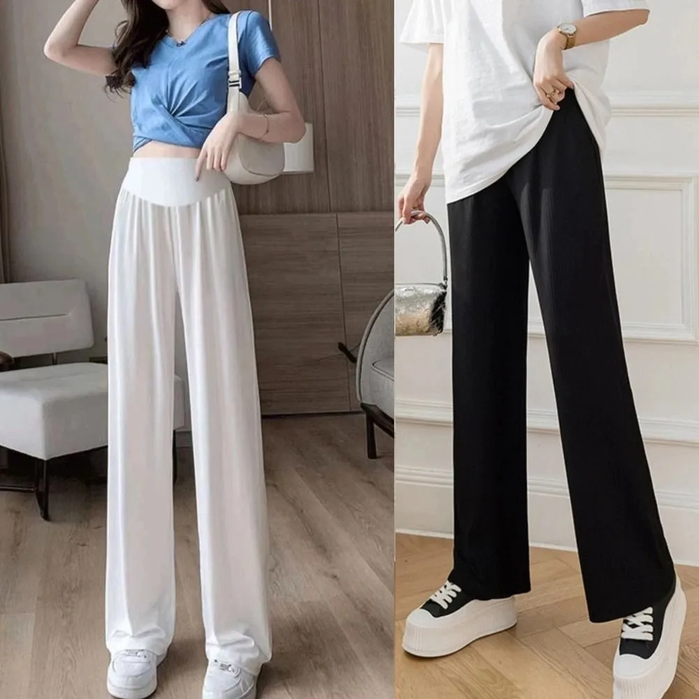 

Loose Straight Leg Pants High Waist Dropping Feeling Casual Pants Pregnant Ice Silk Workout Trousers Wide Leg Pants Woman