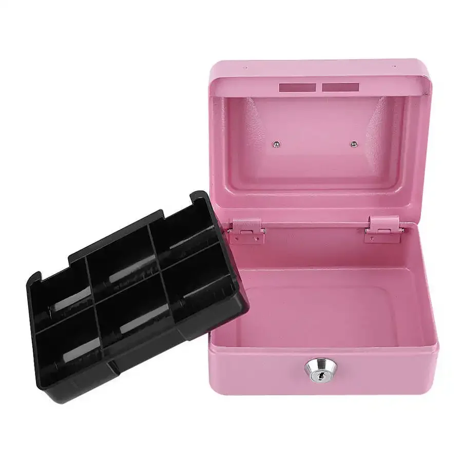 Pink Safe Money Box Cash Coin Register Insert Tray Cashier Drawer Storage Mini Portable Steel Lockable Cash Safe Security Box