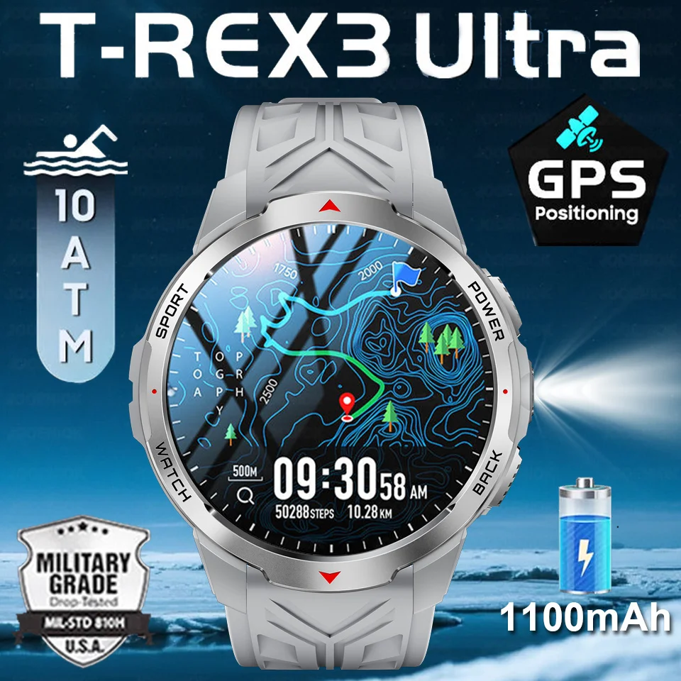 

2025New T-Rex3 Ultra 1100mAh Battery Smart Watch Men Compass Bt Call 3ATM Waterproof Sports tracker Outdoors Military Smartwatch