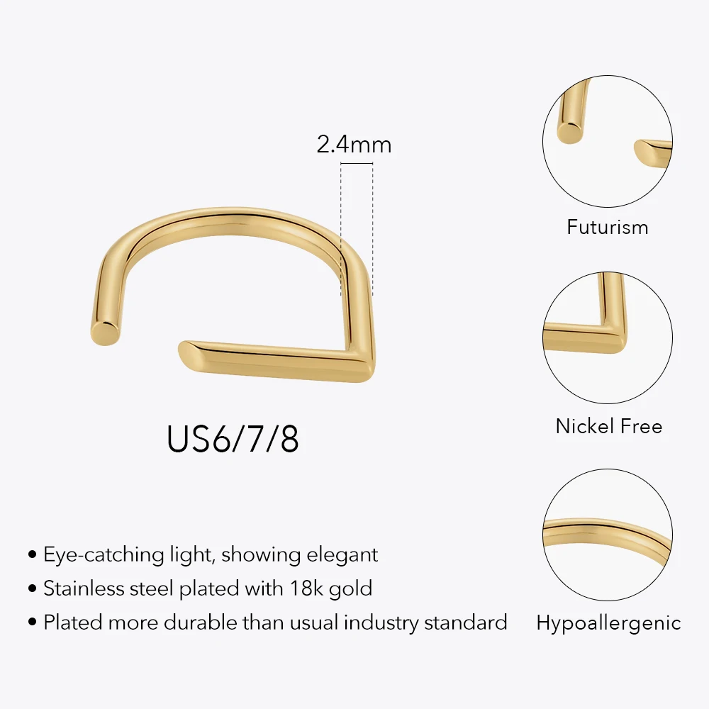 ENFASHION Anollis New Futuristic D- Ring For Women Dainty Stainless Steel Gold Color Fashion Jewelry Rings Graduation R214183