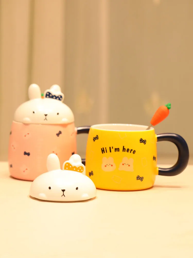 

Cute Rabbit Cerc Mugs with Lid And Spoon Creative Women's High Aesthetic Value Home Use Gift Box Set Adult Cartoon Animal