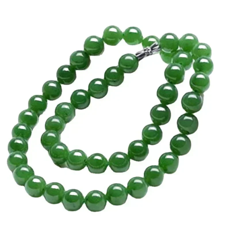 Natural Green Jade Beads Necklace Jadeite Jewelry Fashion Charm Accessories Hand-Carved Lucky Amulet Gifts for Women Her Men