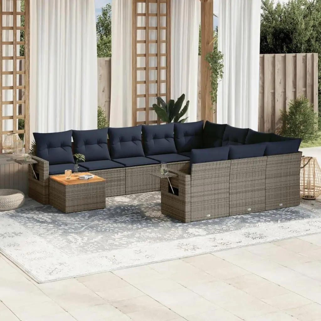 

Cozy 11 Piece Outdoor Patio Sofa Set with Cushions Durable Gray Poly Rattan Furniture