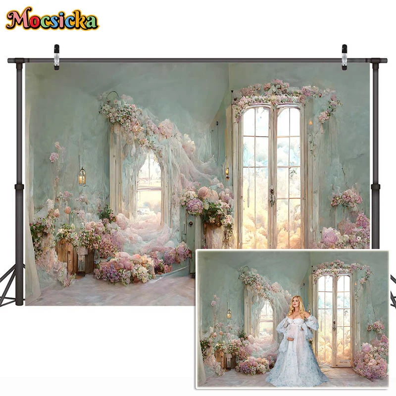 Wedding Floar Photography Backdrop Wooden Door Flower Woman Maternity Portrait Photo Shoot Banner Studio Background Photocall