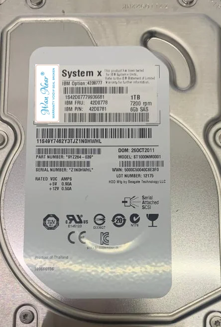 

For server 1TB 7.2K SAS 6GB 3.5 42D0778 42D0781 42D0777