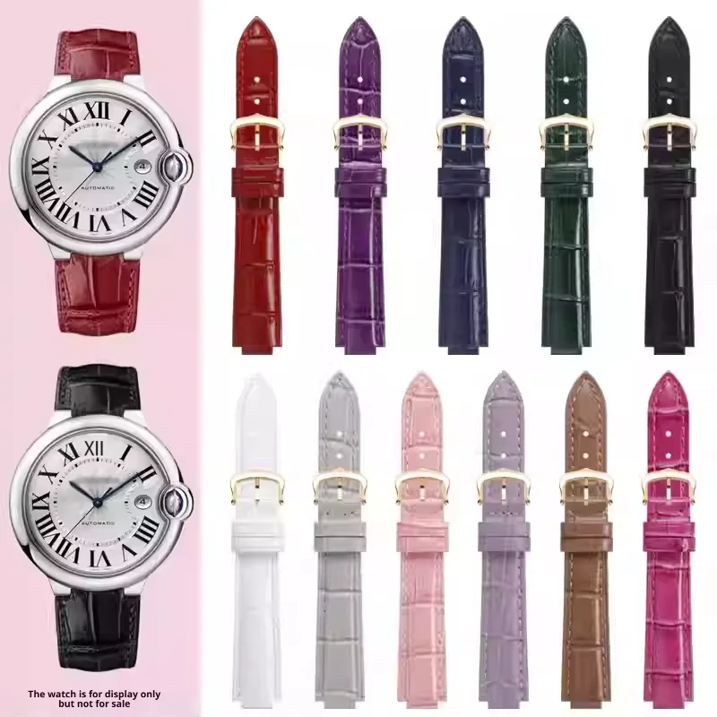 

Ремешок для часов из натуральной кожи с бамбуковым зерном для Cartier Ballon Bleu, высококачественный кожаный водонепроницаемый ремешок для часов из воловьей кожи с выпуклым концом