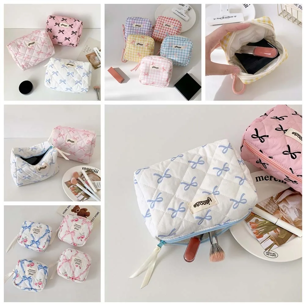 Makeup Brush Storage Bow Cosmetic Bag Cosmetic Case Large Capacity Cloth Coin Purse Handbag Bowknot Bow Makeup Bag Travel