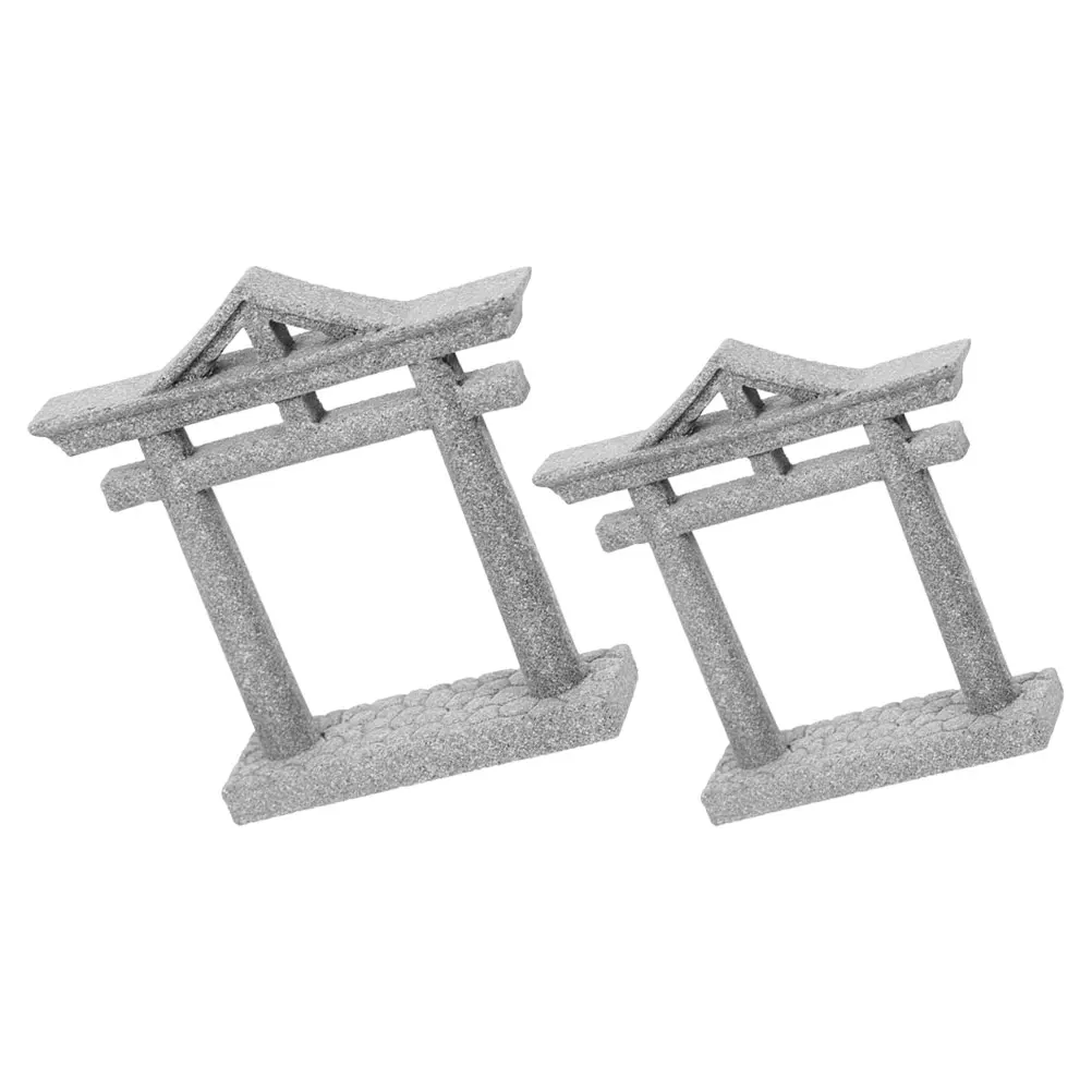 

2 Pcs Mini Japanese Gate Stone Grey Props for Micro L scaping Zen Garden Decorative Mini House Accessories