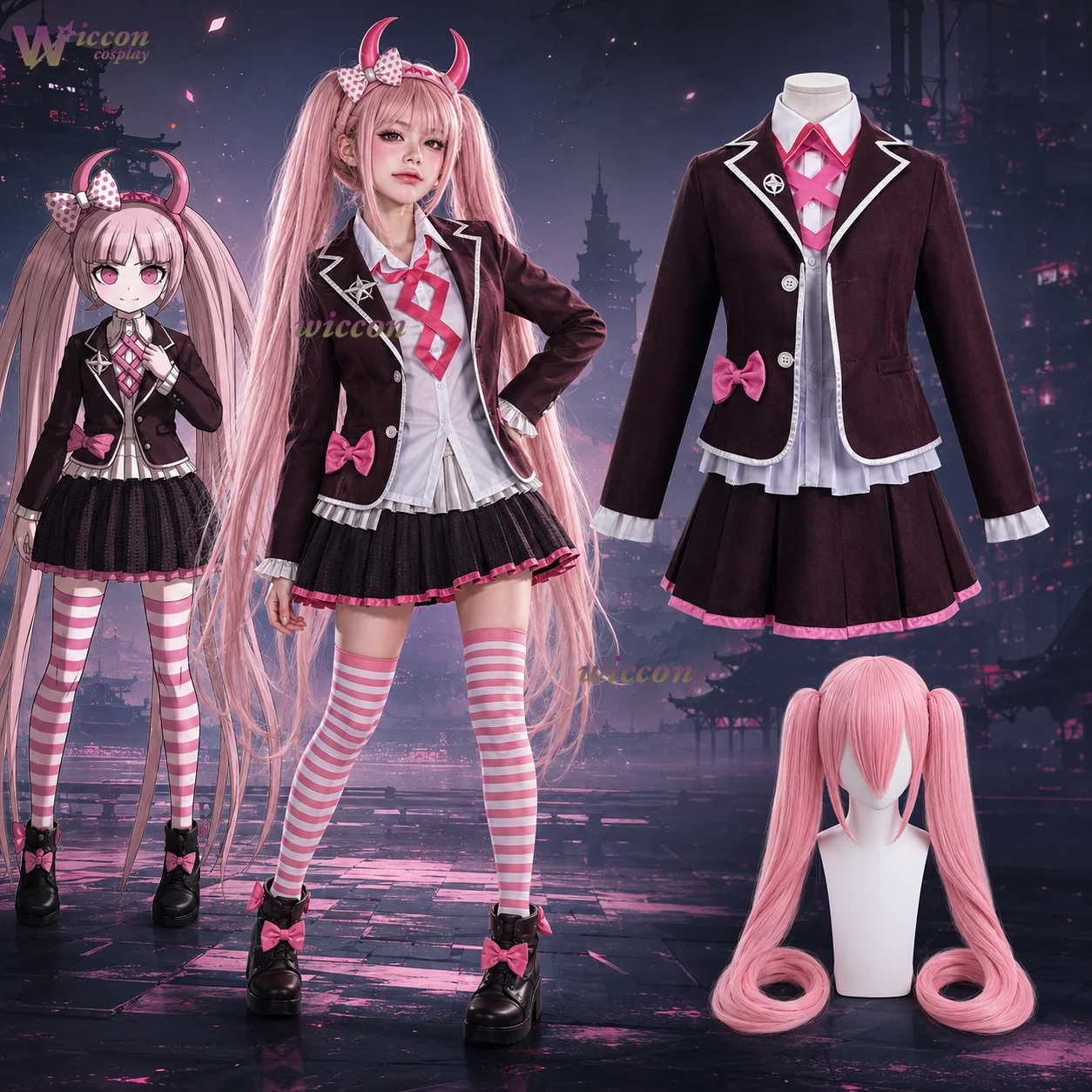 perruque-rose-kawaii-et-uniforme-utsugigi-kotoko-costume-de-cosplay-pour-fete-d'halloween-anime-danganronppa-ultra-despair