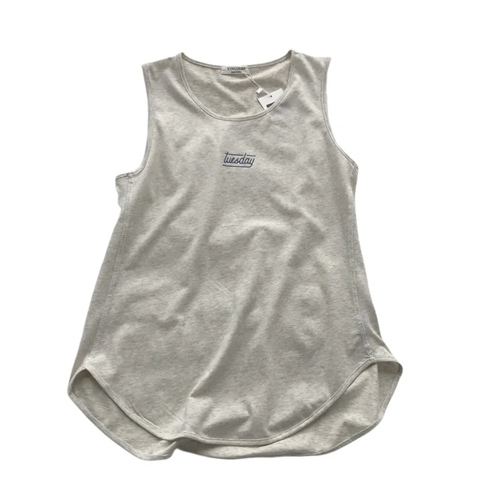 

Soft Loose Sleeveless T Shirt Simple Curved Hem Vest Top Women Thin Large Size Casual Tank Top Summer