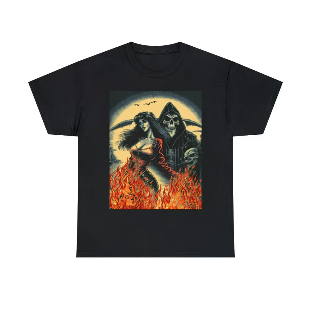 Motorcycle Pin Up Babe Grim Reaper Flames Skull 3D Anime Graphic T-shirts For Men Clothing Women Short Sleeve Tees Unisex Summer