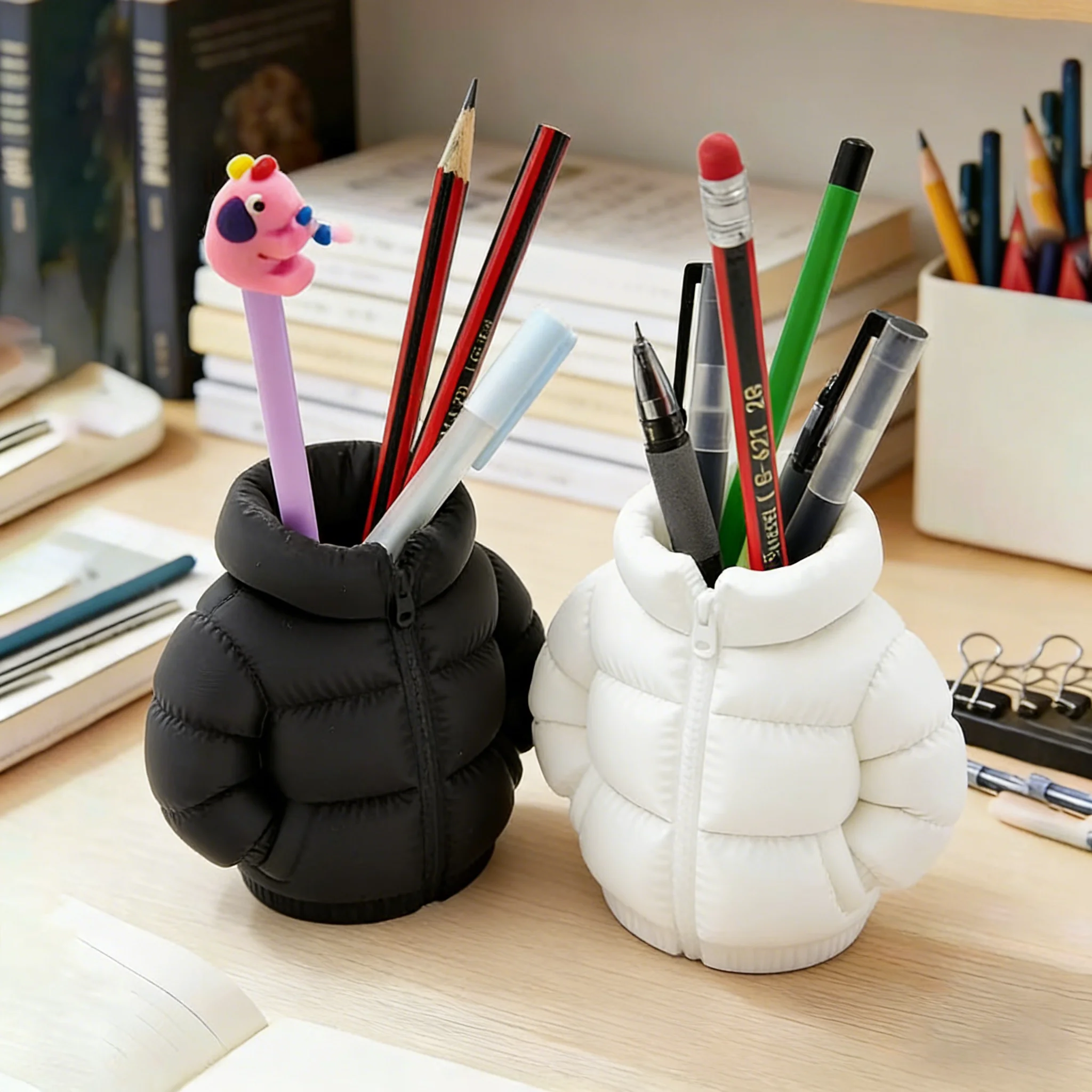 

3D Puffer Jacket Pen Holder Silicone Mold Concrete Cement Flower Pot Planter Mould Plaster Storage Organizer Box Desk Decor