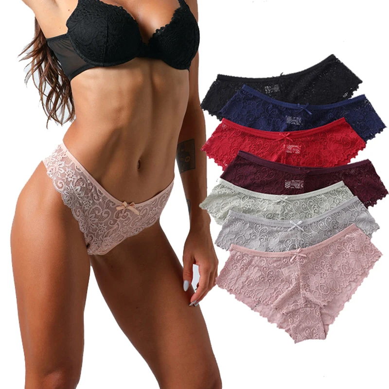 

7Pcs/Pack Sexy Women's Lace Panties Underwear Solid Color Floral Lace Briefs S M L XL 2XL Female Lingerie Sweet Cozy Underpants