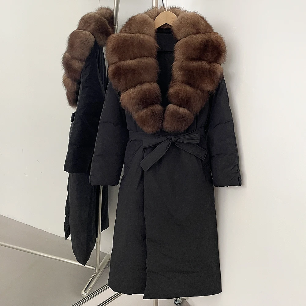 

OFTBUY Long Puffer coat Real Fox Fur White Duck Down Coat New Winter Women Collar Fluffy Jacket Female Thick Warm Reality Fur
