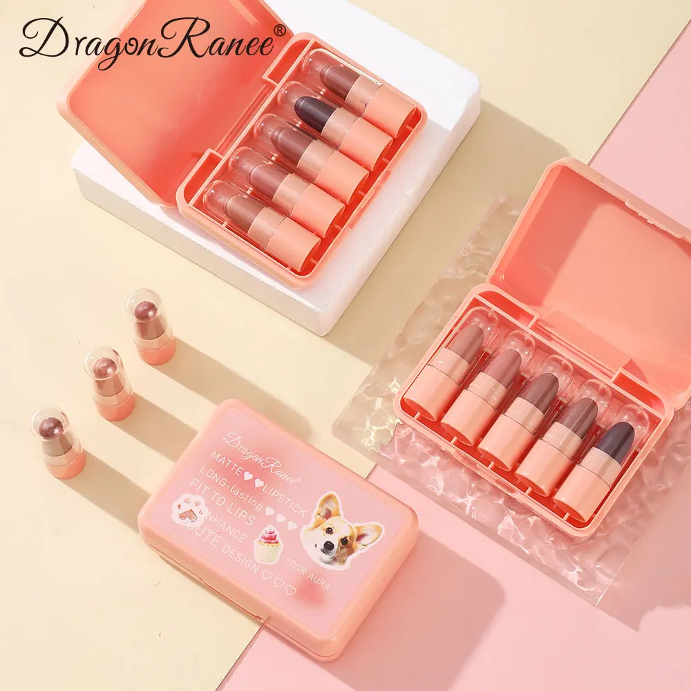 Juego de cinco lápices labiales, brillo de labios mate, versátil, resistente al agua, blanqueamiento duradero, barro labial que mejora el cutis, no se decolora, brillo de labios antiadherente