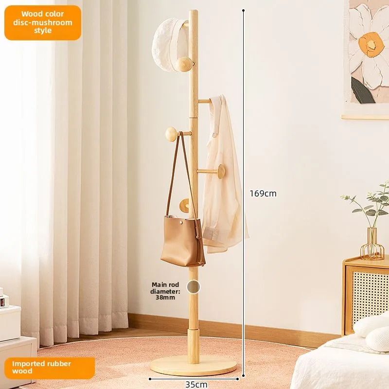 Solid Wood Coat Rack, Floor Hanging Clothes Rack Simple Modern Bag Rack Bedroom Household Single Pole Vertical Drying Rack