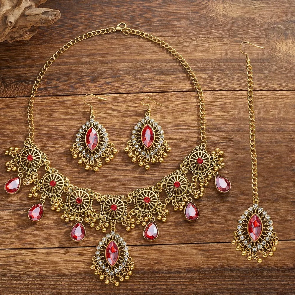 

Water Drop Pendant Hollowed-out Tassel Jewelry Set Rhinestone Inlaid Ethnic Style Women Jewelry Set Hollowed Out Vintage